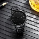 4-piece/set men's black minimalist quartz watch set with bracelet, necklace, and ring - - Image 8