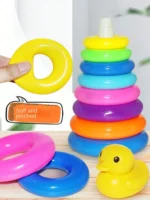 Yellow Duck Rainbow Tower Stacked Circle Toy Plastic Rainbow Circle Toy Circle Toss Toy Interactive Game Birthday Gifts - Image 5