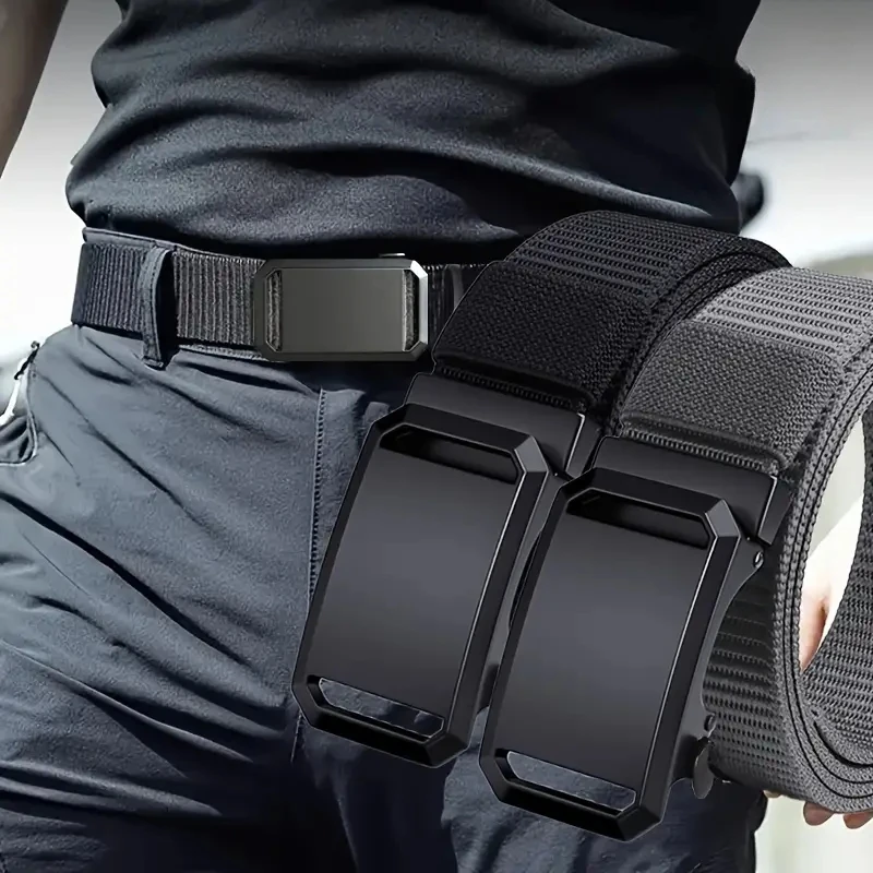 S7861214328ee434180e7fd8eee486eaf0.webp New Automatic Buckle Belt, Canvas Tactical Workwear Casual Outdoor Military Training Pants Belt For Men - Image 1