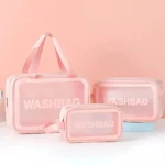 1pcs Pu Transparent Three Piece Makeup And Toiletries Bag, Large Capacity Pvc Semi Transparent Frosted Portable Storage Bag
