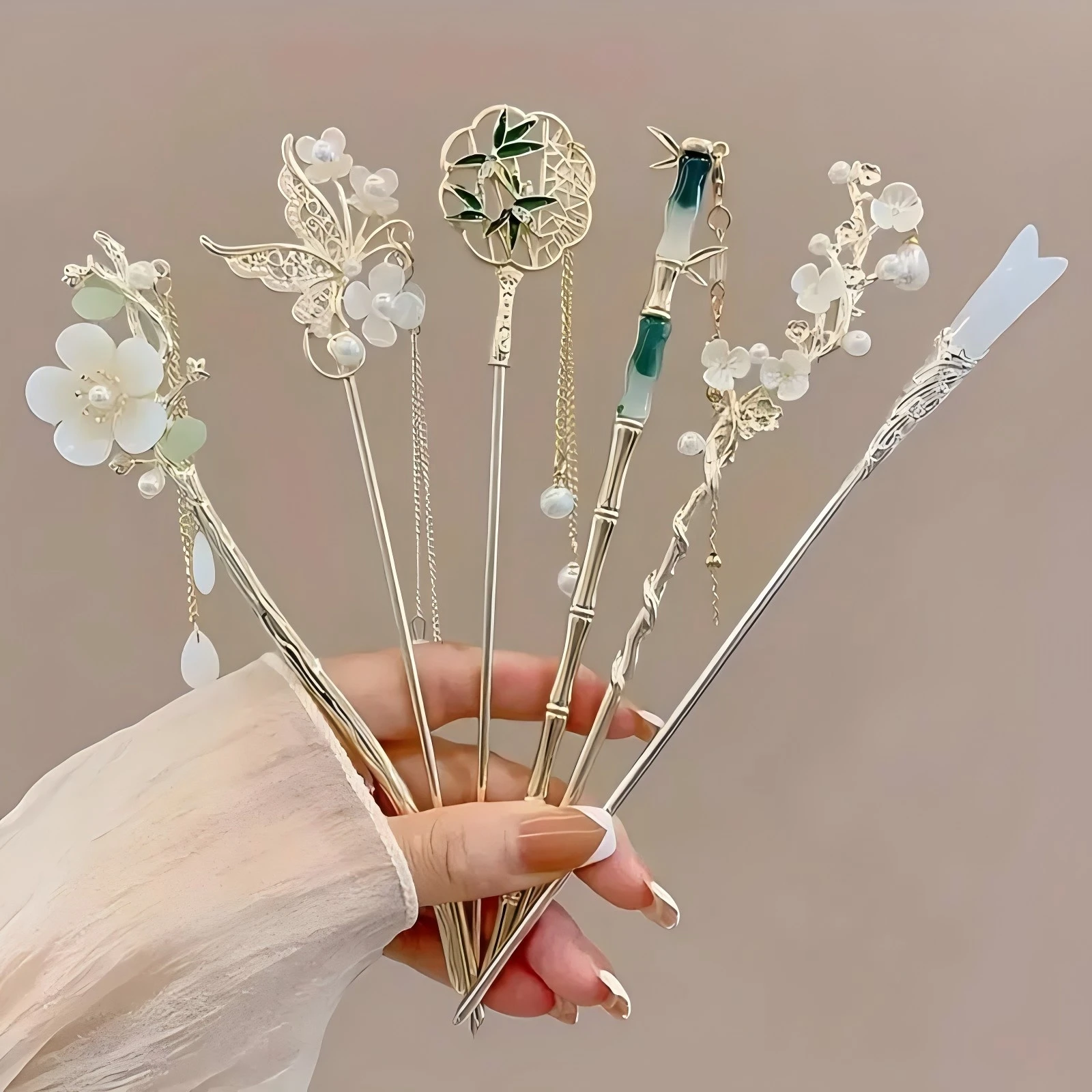 S86e37583dd6641ae981d0925256114a8V.webp 1/6pcs Elegant Chinese Style Tassel Hair Stick Traditional Floral Design Hairstyle Accessory Women Jewelry Hairpin Hairneedle - Image 1