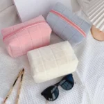 Cute Plush Makeup Bag for Women Portable Travel Small Cosmetic Bags Solid Color Zipper Toiletry Bag Washing Pouch Storage Bags - Image 2