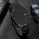4-piece/set men's black minimalist quartz watch set with bracelet, necklace, and ring - - Image 6