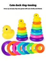 Yellow Duck Rainbow Tower Stacked Circle Toy Plastic Rainbow Circle Toy Circle Toss Toy Interactive Game Birthday Gifts - Image 3