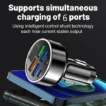 6-in-1 Fast Charging Car Adapter 3.1A Dual Type-C Digital Display Smartphones Tablets Power Banks Black Portable Charger - Image 5