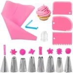 Silicone Piping Bags and Tips Set Cake DIY Decorating Kit with Stainless Steel Nozzle Reusable Silicone Pastry Baking tool - Image 2