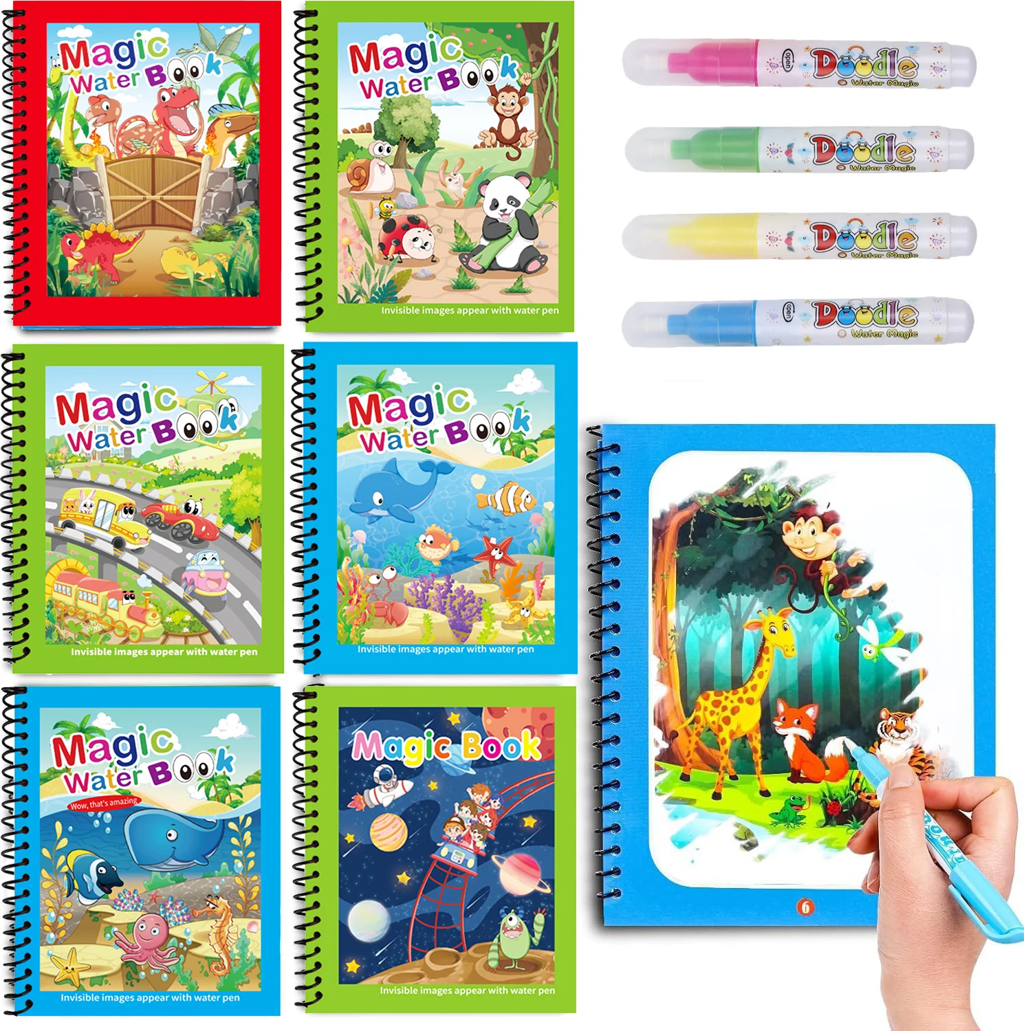 Sae098156010845d296df5d89dc859ac8f.webp 1pc Reusable Water Drawing Book Magic Water Book Mess-Free Magic Painting Pad with Refillable Water Pen Learning Education Toy - Image 1