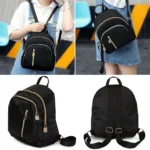 Women's Multi-Function Fashion Girl Nylon Daypack Travel Cute Mini Backpack Men Shoulder Bag Black Purse Hot - Image 2