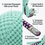 Squeaky Octopus Dog Toy, Pineapple Plush Chew Toy with Squeaker&CrinkleTentacles,InteractiveDentalPuppyToy for Small Medium Dogs - Image 5