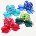 3Pcs/Pack Solid Dot Hair Bows Clip Girls Boutique Bowknot Hair Clips Kids Colorful Heart Sun Glasses Children Hair Accessories - Image 2