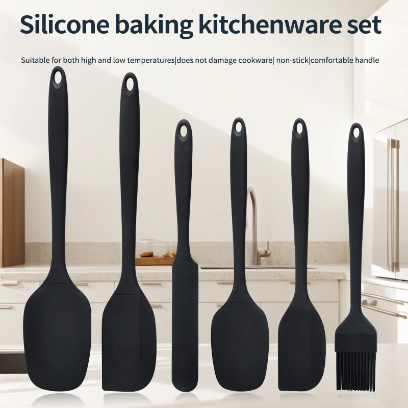 Sbd8c0c5d48984eb7913faf37e16f056ea.webp Silicone Kitchenware 6-Piece Set, Cream Scraper, Spatula, Oil Brush, Size Scraper Set Baking Tool, Non-Integrated Hand - Image 1