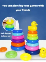 Yellow Duck Rainbow Tower Stacked Circle Toy Plastic Rainbow Circle Toy Circle Toss Toy Interactive Game Birthday Gifts - Image 6