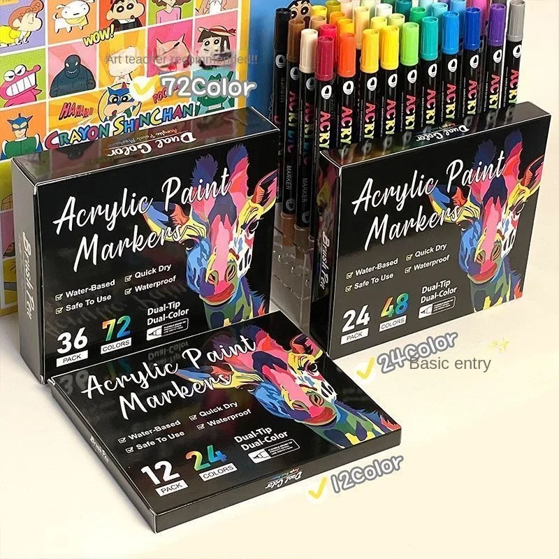 Sc6d7978f4c8f4a4296951467289d4c080.webp Professional Art Use 48-Color Acrylic Paint Markers, Dual-Tip Fine and Brush Tip Pens, Suitable for Stone, Wood, Calligraphy - Image 1