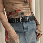Women's Belt  Large size Double Hole Men Belt Punk Hip Hop Rock Style Subculture Y2K Belt Punch Free Belt for Men and Women - Image 3