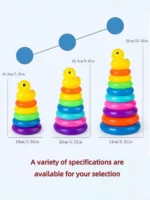Yellow Duck Rainbow Tower Stacked Circle Toy Plastic Rainbow Circle Toy Circle Toss Toy Interactive Game Birthday Gifts - Image 2