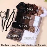1109pcs Women Dark Hair Accessories Set Elastic Seamless Ponytail Scrunchies Small Rubber Bands Fashion Hair Ties Headbands - Image 13
