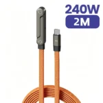240W 2-in-1 Type C to USB C Fast Charging Data Cable Foldable Phone Holder Type C Fast Charging cabo For iPhone 17 Black/Orange - Image 11
