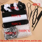 1109pcs Women Dark Hair Accessories Set Elastic Seamless Ponytail Scrunchies Small Rubber Bands Fashion Hair Ties Headbands - Image 8