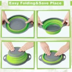 Silicone Folding Drain Basket Fruit Vegetable Washing Basket Foldable Strainer Colander Collapsible Drainer Kitchen Storage Tool - Image 5