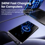 240W 2-in-1 Type C to USB C Fast Charging Data Cable Foldable Phone Holder Type C Fast Charging cabo For iPhone 17 Black/Orange - Image 4