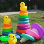 Yellow Duck Rainbow Tower Stacked Circle Toy Plastic Rainbow Circle Toy Circle Toss Toy Interactive Game Birthday Gifts