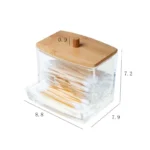 Cotton Swab Storage Box Double Head Cotton Buds Container Transparent Square Bamboo Cover Cotton Swab Toothpick Organize Box - Image 4
