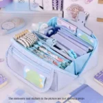 Large Capacity Pencil Case Organizer - Multi-Compartment Desktop Storage for School & Office Supplies ( Pink/Purple/Black) - Image 7