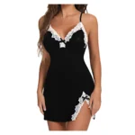 Sexy Sleepwear Women Lace Silk Satin V-Neck Nightgown Split Hem Soft Lingerie Night Dress Sleeveless Sleepwear Female Clothes - Image 9