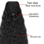 22Inch Synthetic Long Kinky Curly Ponytail Hair Extension Drawstring Wrapped Clip in Hair Black Hairpiecefor Women - Image 4
