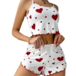 Women's Pajamas Set Sleepwear 2 PCS Short Tank Tops And Shorts S M L White Ventilate Soft Casual Love Printing - Image 10