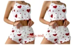 Women's Pajamas Set Sleepwear 2 PCS Short Tank Tops And Shorts S M L White Ventilate Soft Casual Love Printing - Image 17