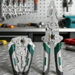 Foldable Wire Stripper, Pulley Design Multi-Function Electrician Wire Splitter Wire Winding Pliers Crimping Pliers Hand Tool