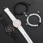 4PCS Couple Watches Fashion Arabic Women Quartz Watch Casual Silicone Band Wristwatches Magnet Heart-Shaped Bracelets Set - Image 3