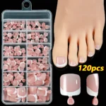 120Pcs 9-Colors French Fake Toenails Summer Short Sqaure Press On Toe Nails Tips Glossy Nude/Pink/Brown Full Cover False Toenail - Image 20