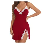 Sexy Sleepwear Women Lace Silk Satin V-Neck Nightgown Split Hem Soft Lingerie Night Dress Sleeveless Sleepwear Female Clothes - Image 11