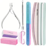 Professional Nail Care Kit 10PCS 100/180 Grit File & Manicure Tools - Image 9