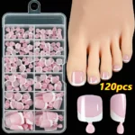 120Pcs 9-Colors French Fake Toenails Summer Short Sqaure Press On Toe Nails Tips Glossy Nude/Pink/Brown Full Cover False Toenail - Image 28