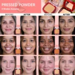 Matte Full Coverage Pressed Powder Foundation With Puff Applicator, 24H Fresh Wear Matte Weightless Finishing Powder Makeup - Image 3