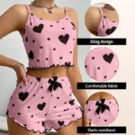 Women's Pajamas Set Sleepwear 2 PCS Short Tank Tops And Shorts S M L White Ventilate Soft Casual Love Printing - Image 3