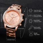 6PCS/Set Women's Watch Fashion Rhinestone Stainless Steel Band Quartz Watch Double Heart Jewelry Set(Without Box) - Image 6