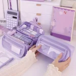 Large Capacity Pencil Case Organizer - Multi-Compartment Desktop Storage for School & Office Supplies ( Pink/Purple/Black) - Image 4