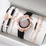 6PCS/Set Fashion Heart Dial Women's Watch Casual Leather Band Analog Quartz Watch Leaf Bracelets Set(Without Box) - Image 7
