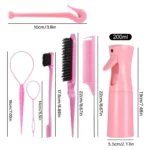 7pcs Hairdressing Tool Set Bristle Rat Tail Edge Comb Eyebrow Brush with Braiders Ponytail Creator Water Sprayer Styling Set - Image 2