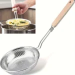 stainless steel mesh skimmer with wooden handle