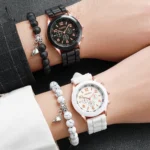 4PCS Couple Watches Fashion Arabic Women Quartz Watch Casual Silicone Band Wristwatches Magnet Heart-Shaped Bracelets Set - Image 2