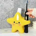 Cute Star-Shaped Toothbrush Holder Freestanding Bathroom Organizer with Cute Face Design, Space-Saving Toothbrush & Toothpaste - Image 4