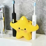 Cute Star-Shaped Toothbrush Holder Freestanding Bathroom Organizer with Cute Face Design, Space-Saving Toothbrush & Toothpaste - Image 3