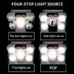 USB Rechargeable Headlamp Portable 5LED Headlight Built In Battery Torch Portable Working Light Fishing Camping Head Light For T - Image 2