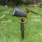9 LED Solar Spot Lights IP65 Waterproof Outdoor RGB Solar Landscape Lights Brightness Adjustable for Garden Yard Palm Trees - Image 3