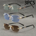 Rimless Sunglasses Rectangle Fashion Popular Women Men Shades Small Square Sun Glasses For Female male Summer Traveling Oculos - Image 7